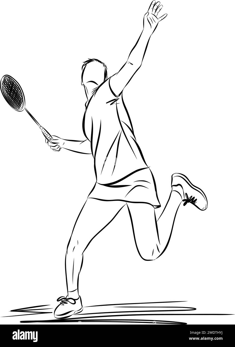 Une femme joue au badminton sur le court. Sportswoman à un tournoi, championnat, compétition de badminton Sport de fusée de plein air Illustration de Vecteur