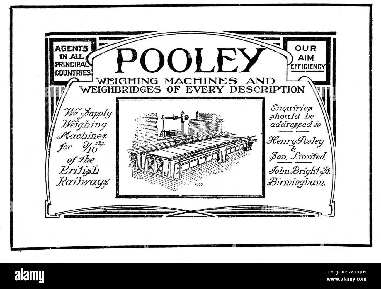Une publicité vintage pour les peseuses, balances et systèmes de pont-bascule Pooley Banque D'Images