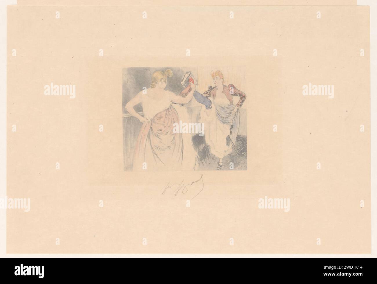 Deux danseuses du Cancan aux jambes levées, Louis Legrand, imprimeur 1892 : Francepublisher : danseuse de gravure sur papier Paris Banque D'Images