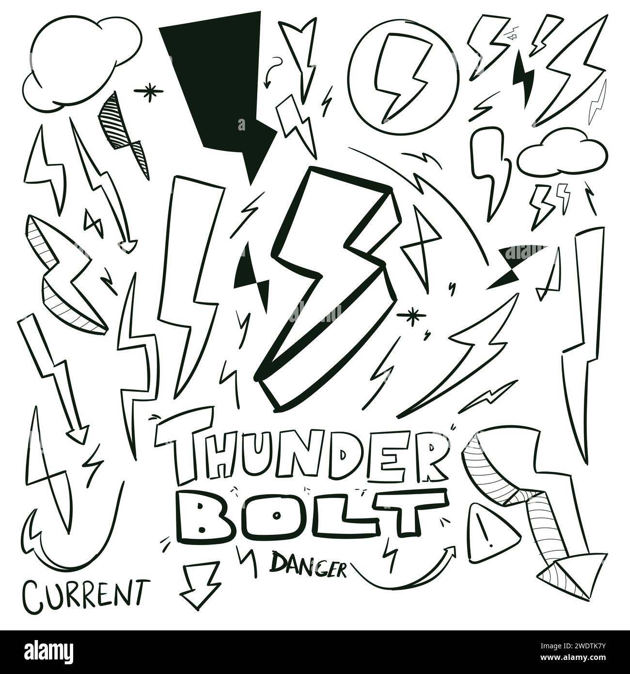Dessin à la main Thunderbolt Scrabble Doodle Vector dessin à la main Doodles icône Bolt Illustration de Vecteur