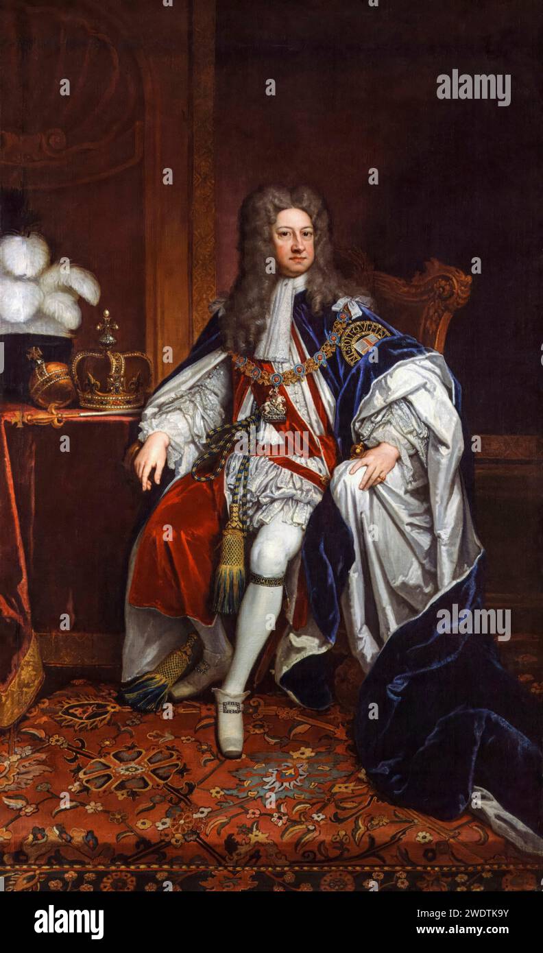 George Ier de Grande-Bretagne et d'Irlande (1660-1727), règne (1714-1727), dans Robes du couronnement, portrait à l'huile sur toile de Sir Godfrey Kneller, 1716 Banque D'Images