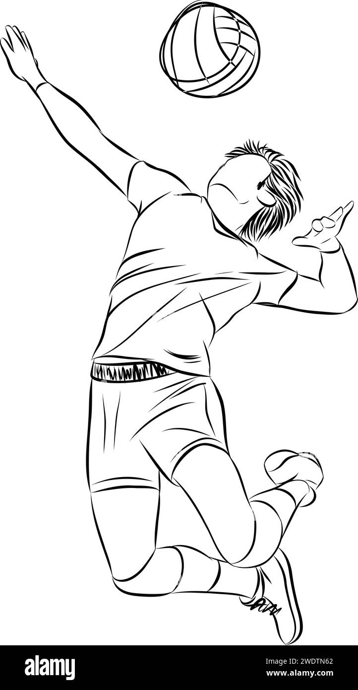 Illustration de croquis du joueur de volleyball masculin en action Illustration de Vecteur