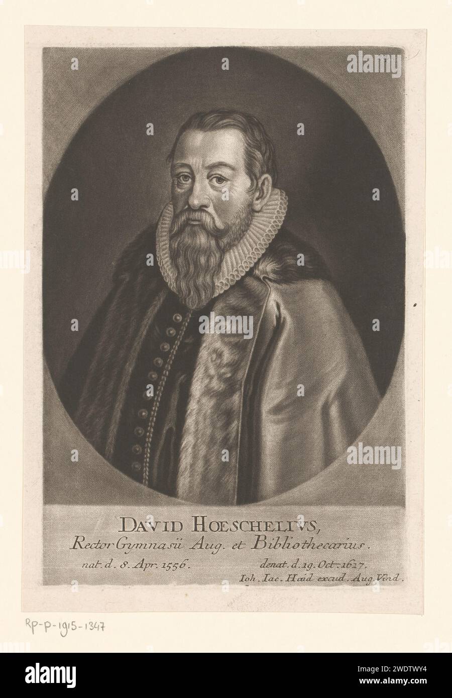 Portrait van David Hoeschelius, Johann Jacob Haid (éventuellement), 1747 tirage numéroté en haut à droite : 24. Personnages historiques du papier d'Augsbourg Banque D'Images