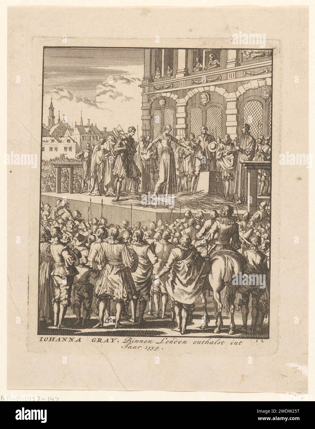 Décapitation de Lady Jane Gray à Londres, 1554, Jan Luyken, 1698 gravure décapitation de Lady Jane Gray sur Tower Green à Londres, 12 février 1554. Le papier d'Amsterdam attaque la mort violente en décapitant la Tour de Londres Banque D'Images