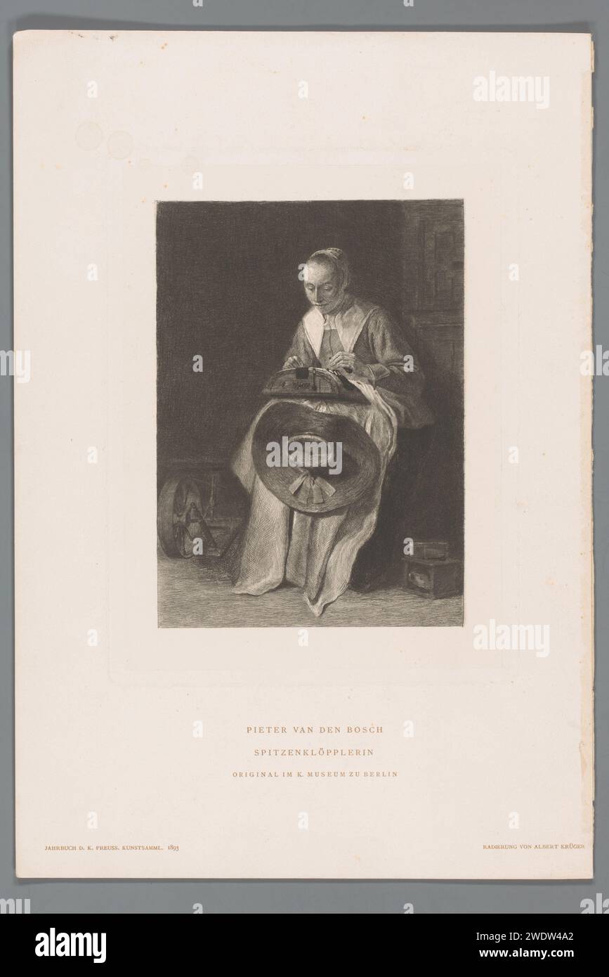 Tondeuse supérieure, Albert Krüger, d'après Pieter van den Bosch, papier imprimé 1893. gravure / fabrication de lacets à pointe sèche. vieille femme Banque D'Images
