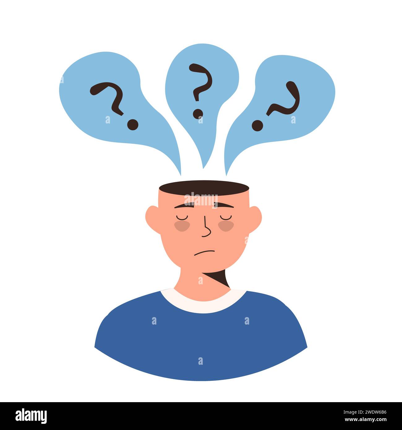 Homme triste avec le problème nerveux se sentir déprimé avec le point d'interrogation dans la bulle au-dessus de l'illustration vectorielle de tête. Trouble mental, chaos dans la conscience. Garçon Illustration de Vecteur