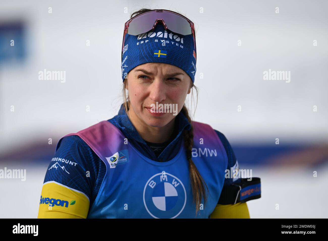 Portrait DE MAGNUSSON Anna (SWE) lors de la coupe du monde de biathlon IBU 2024 - départ de masse de 12,5km féminin, course de biathlon à Anterselva, Italie, janvier 21 2024 Banque D'Images