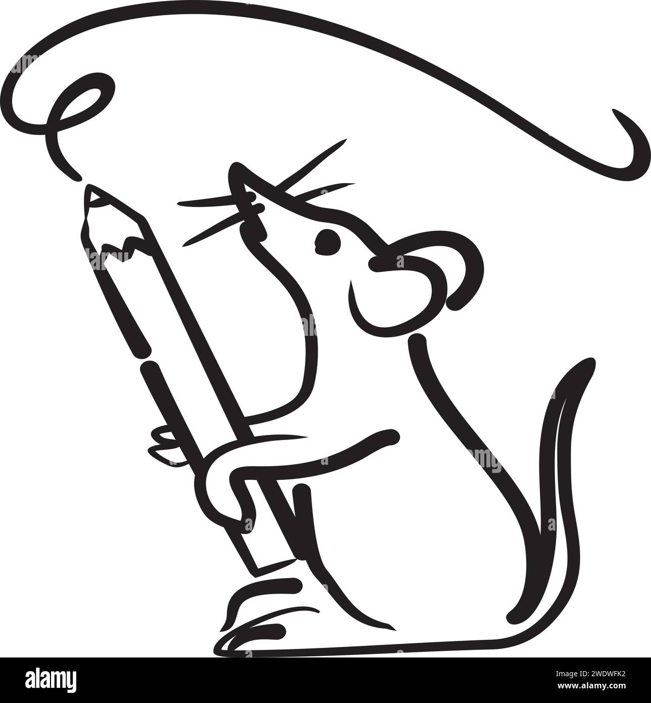 souris noir et blanc avec crayon Illustration de Vecteur