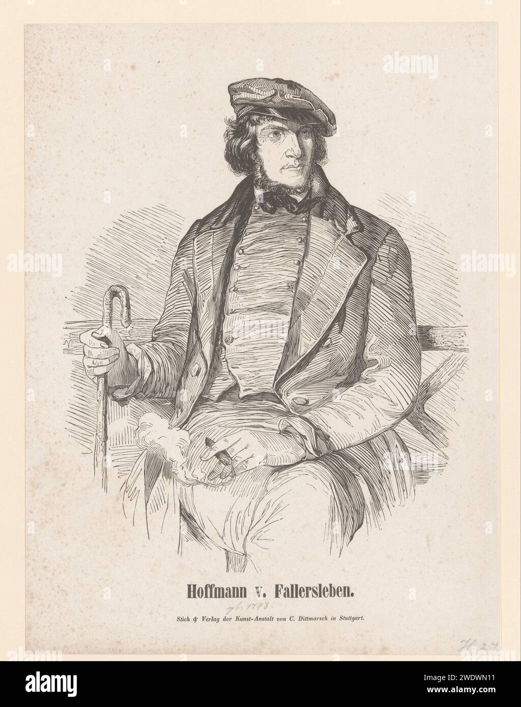 PortraT van August Heinrich Hoffmann von Fallersleben, C. Dittmarsch, d'après Carl August Deis, 1824 - 1899 imprimer Stuttgart paper Historical persons. écrivain, poète, auteur Banque D'Images