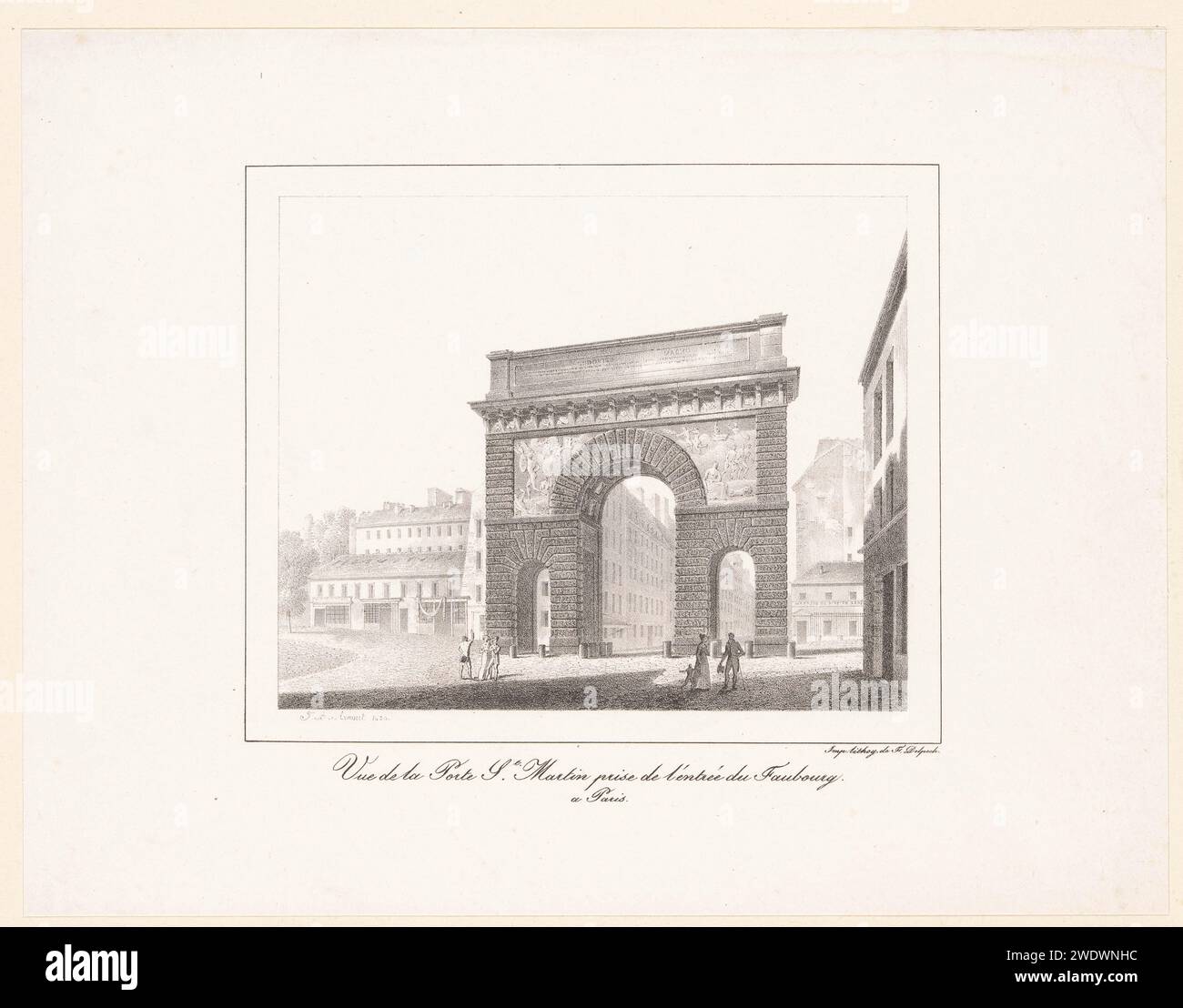 Vue de la porte Saint-Martin sur le côté nord de Paris, Jean Baptiste Arnout, 1820 tirage Paris papier arc de triomphe Paris. Porte Saint-Martin Banque D'Images