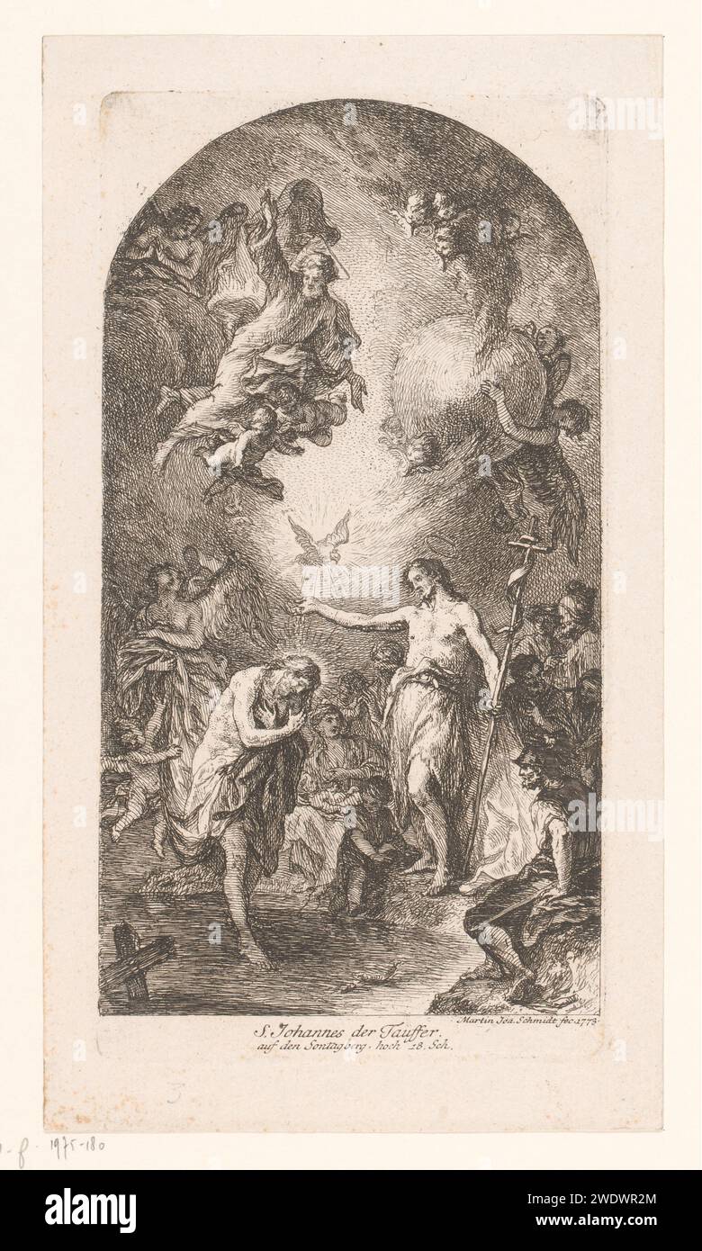 Johannes le Doper, Martin Johanman Schmidt, 1773 papier gravure Jean le Baptiste ; attributs possibles : livre, croix de roseau, coupe baptismale, nid d'abeille, agneau, personnel Banque D'Images
