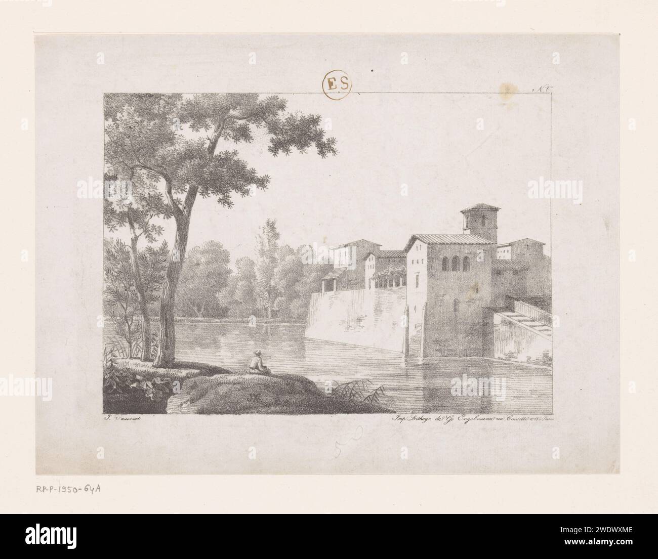 Villa italienne sur l'eau, Jean Vasserot, Gottfried Engelmann, 1816 - 1830 imprimer Villa en papier Paris. lac Banque D'Images