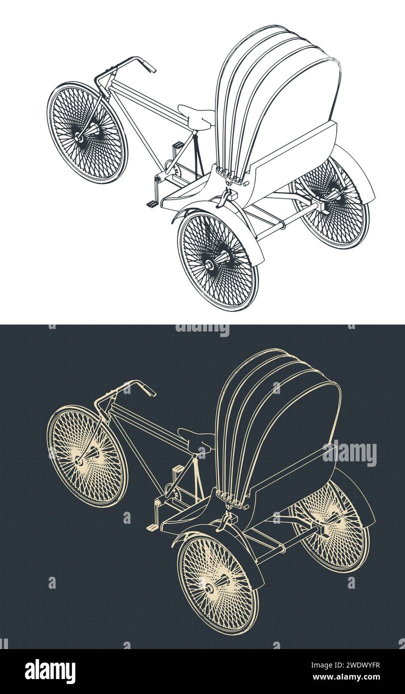Illustrations vectorielles stylisées des plans d'un véhicule à trois roues motorisé Illustration de Vecteur