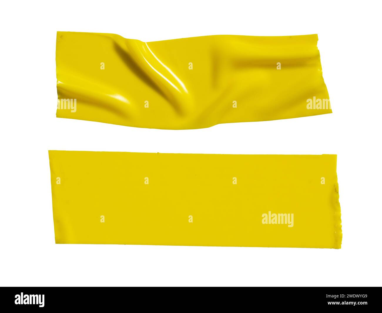 Long ruban électrique jaune sur fond blanc avec chemin de découpage Banque D'Images
