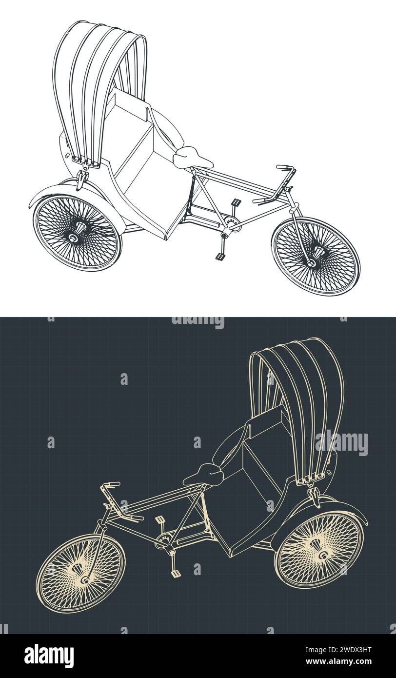 Illustrations vectorielles stylisées des plans d'un véhicule à trois roues motorisé Illustration de Vecteur