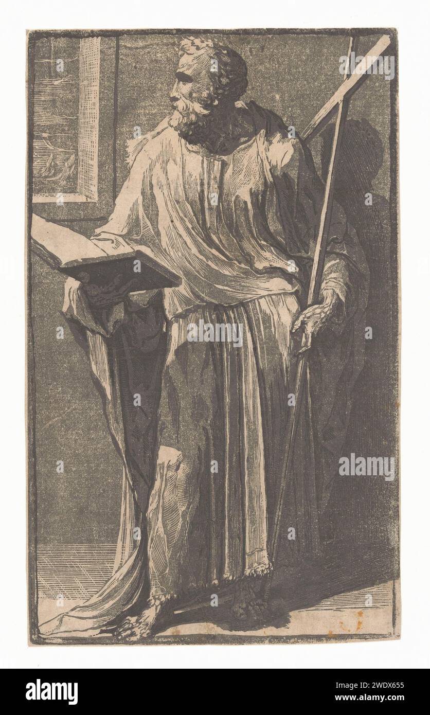 Heilige Filippus, Domenico Beccafumi, 1545 - 1549 imprimer l'apôtre debout Filip avec le livre ouvert et traverser par une fenêtre. Italie papier l'apôtre Philippe ; attributs possibles : livre, croix, plat avec serpent, lance, rouleau, pierre, épée Banque D'Images