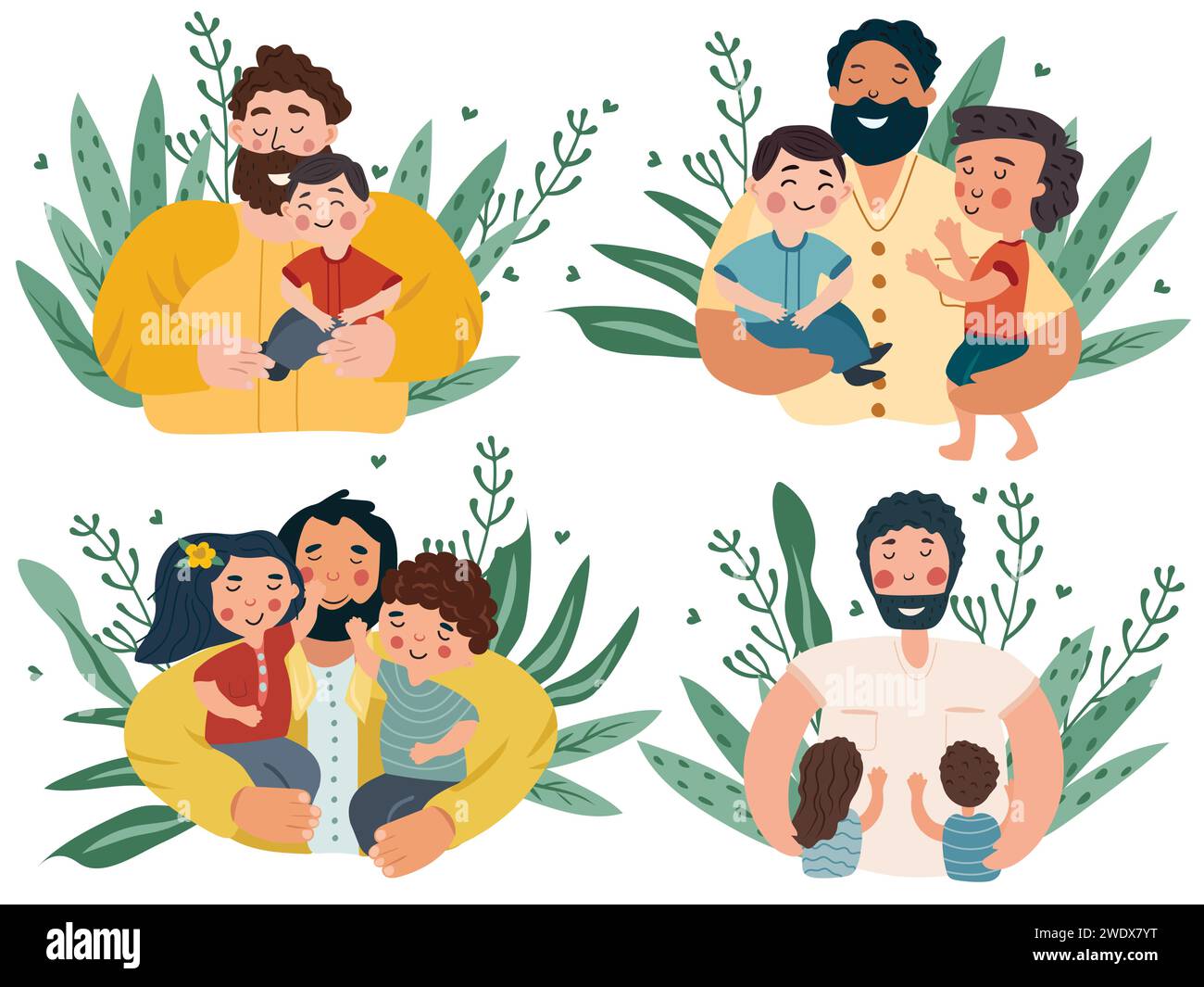 Une série d'images sur le thème de la fête des Pères mettant en valeur les pères qui entretiennent des liens et des aventures avec leurs enfants. Ces illustrations capturent l'essence de l'amour paternel. Illustration vectorielle. Illustration de Vecteur