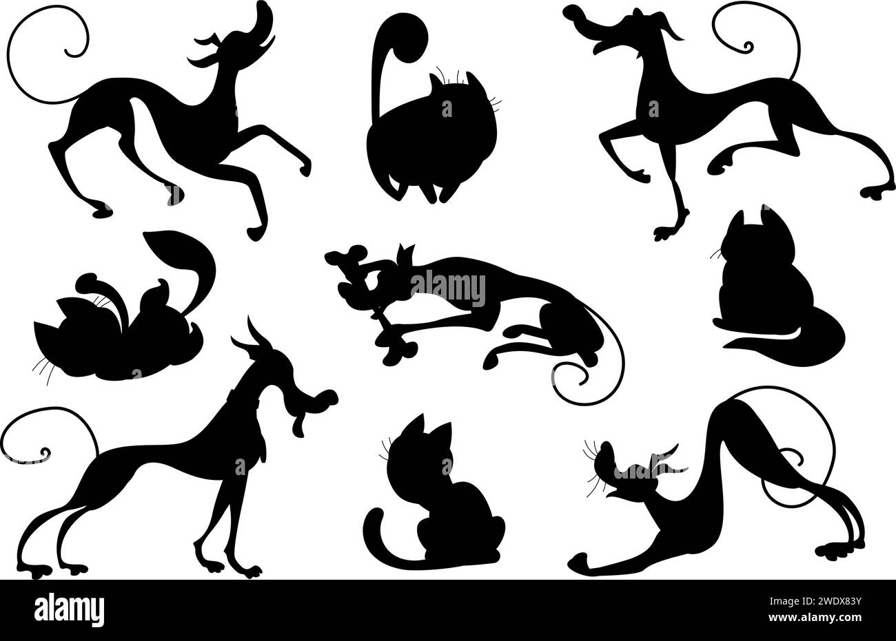 Vecteur ensemble de contours de chiens et de chats Illustration de Vecteur