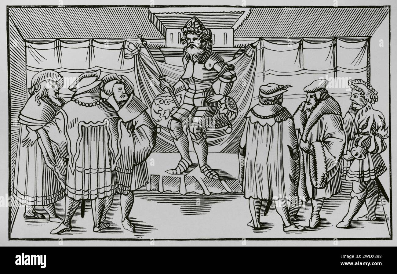 La Cour d'un baron. Gravure d'après une gravure sur bois dans Cosmographia universalis de Sebastian Münster, publié à Bâle en 1552. « Moeurs, usages et costumes au moyen-âge et à l'époque de la Renaissance », par Paul Lacroix. Paris, 1878. Banque D'Images