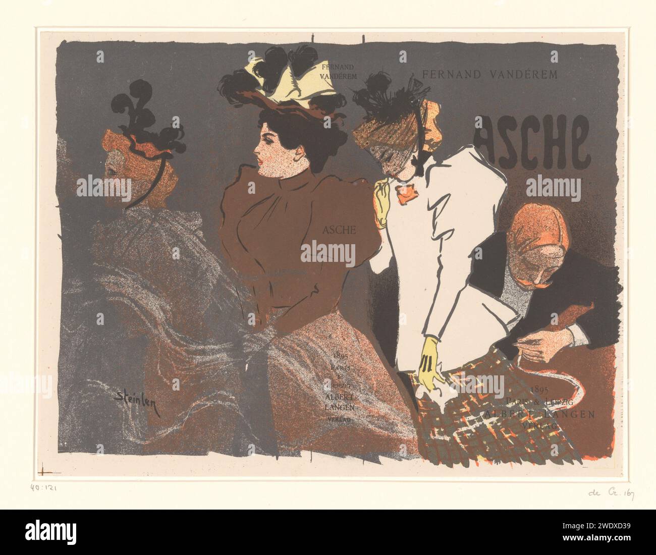 Illustration de couverture pour Asche van Fernand Vandérem, Théophile Alexandre Steinlen, cigarette papier Paris imprimée en 1895. femme adulte (+ trois personnes) Banque D'Images