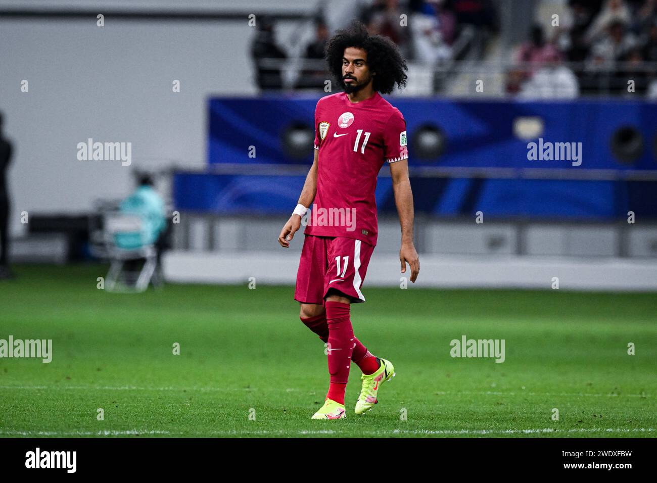 Doha, Qatar, 22 janvier 2024, AFC Asian Cup Qatar 2023 Groupe A - Chine 0:1 Qatar, avec un but de Hasaan Al Heidos assisté d'Akram Afif, Qatar a battu la Chine par la plus étroite des marges pour décrocher la première place dans le Groupe A, la Chine éliminée. Crédit : Runbang Zhu/Alamy Live News Banque D'Images