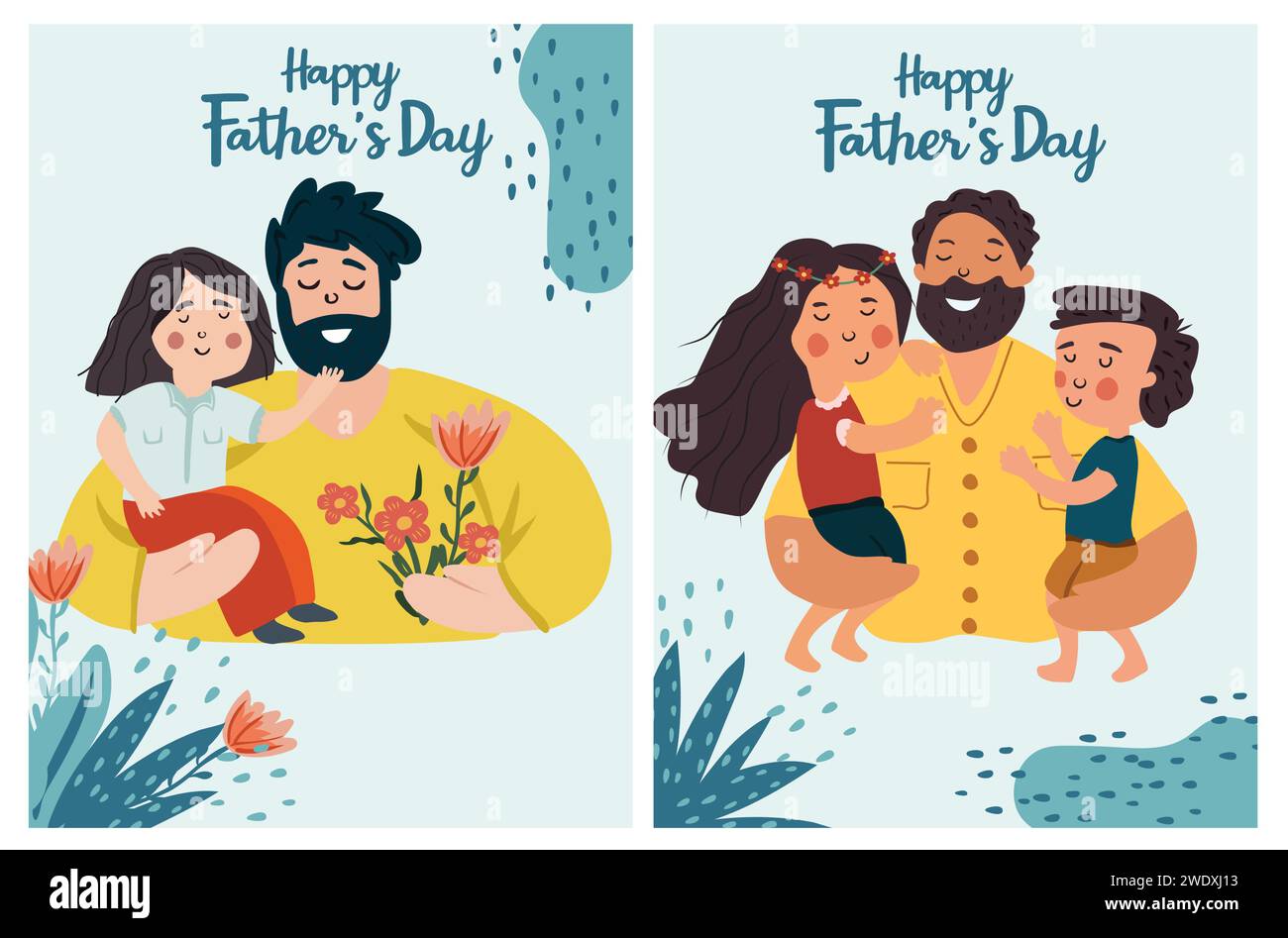 Une série d'images sur le thème de la fête des Pères mettant en valeur les pères qui entretiennent des liens et des aventures avec leurs enfants. Ces illustrations capturent l'essence de l'amour paternel. Illustration vectorielle. Illustration de Vecteur