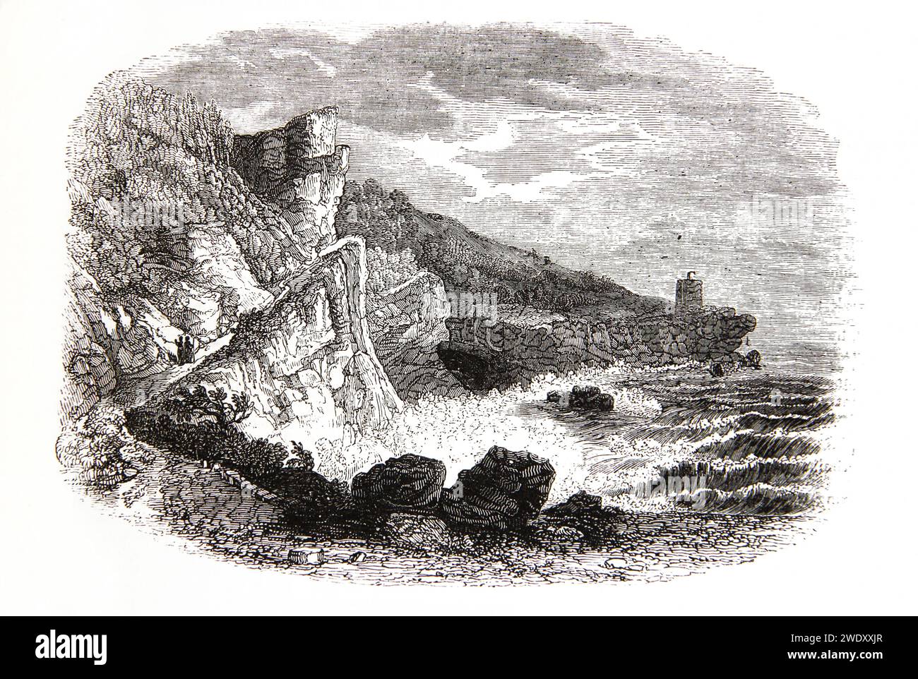 Illustration de la côte maritime entre Tyr et Sidon pendant les temps bibliques de Illustrated Family Bible Banque D'Images