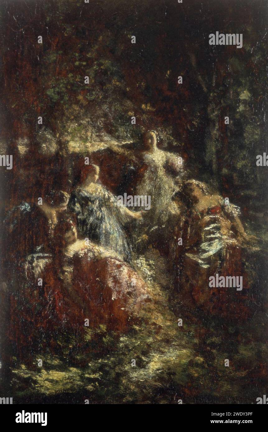 Adolphe Joseph Thomas Monticelli - élégantes dames dans une clairière forestière Banque D'Images