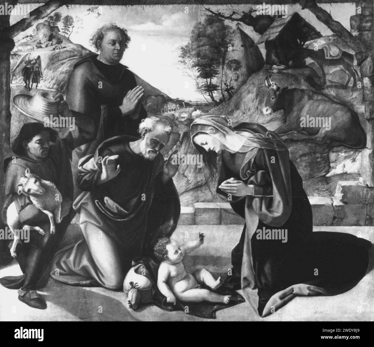 Adoración del Niño - Piero di Cosimo. Banque D'Images