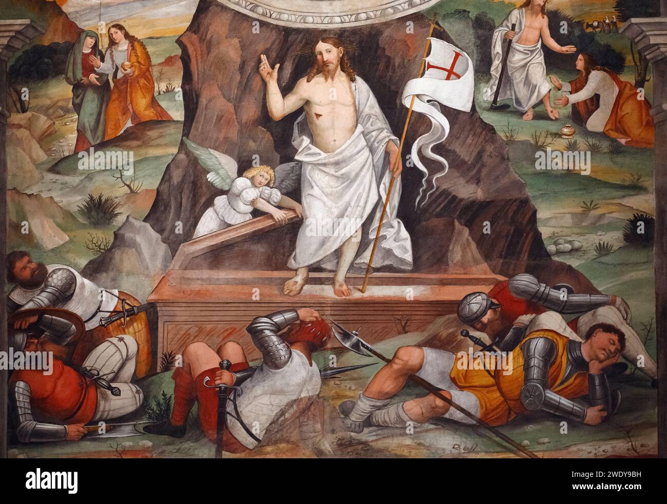 Italie Lombardie Musée Brescia Santa Giulia : fresques du XVIe siècle dans le chœur des religieuses appartenant à la basilique lombarde de San Salvatore. Résurrection de Jésus, Banque D'Images