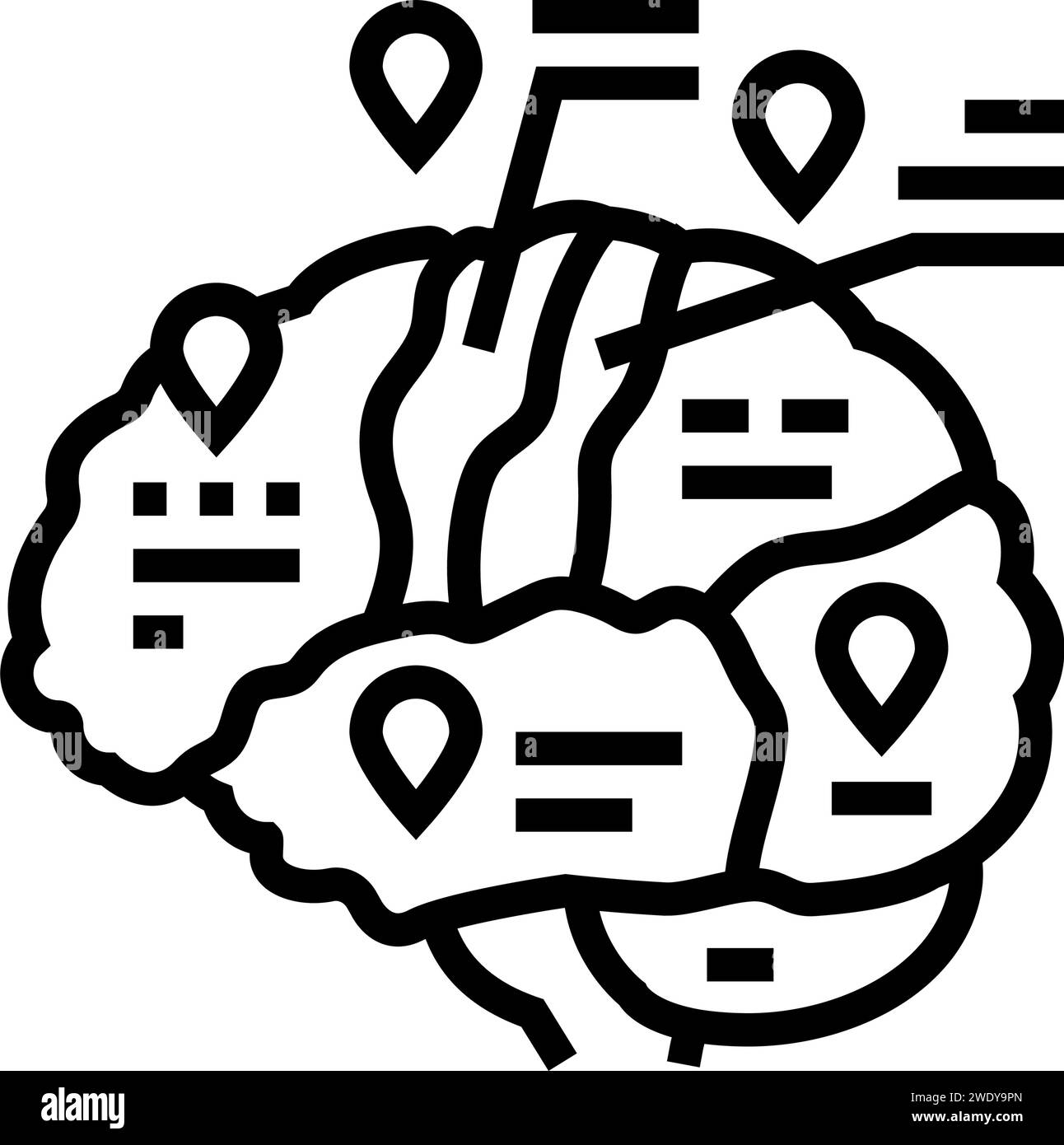 illustration vectorielle d'icône de ligne de neurologie de neuroscience de cartographie cérébrale Illustration de Vecteur