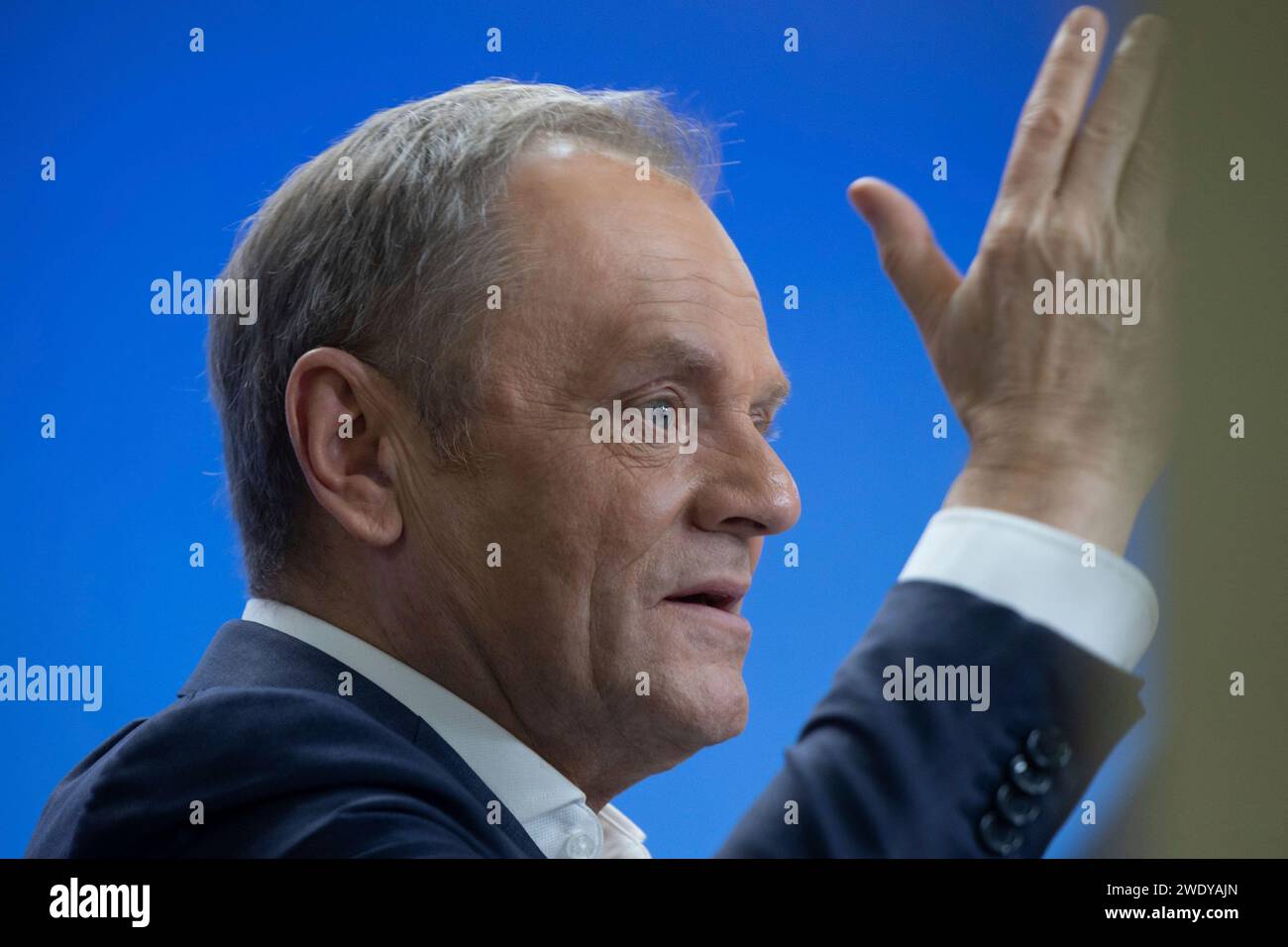 Kiev, Ukraine. 22 janvier 2024. Discours du Premier ministre polonais Donald Tusk lors d’une réunion avec des étudiants universitaires à l’Académie Kyiv-Mohyla, le 22 janvier 2024 à Kiev, Ukraine. Crédit : Présidence ukrainienne/Bureau de presse présidentiel ukrainien/Alamy Live News Banque D'Images