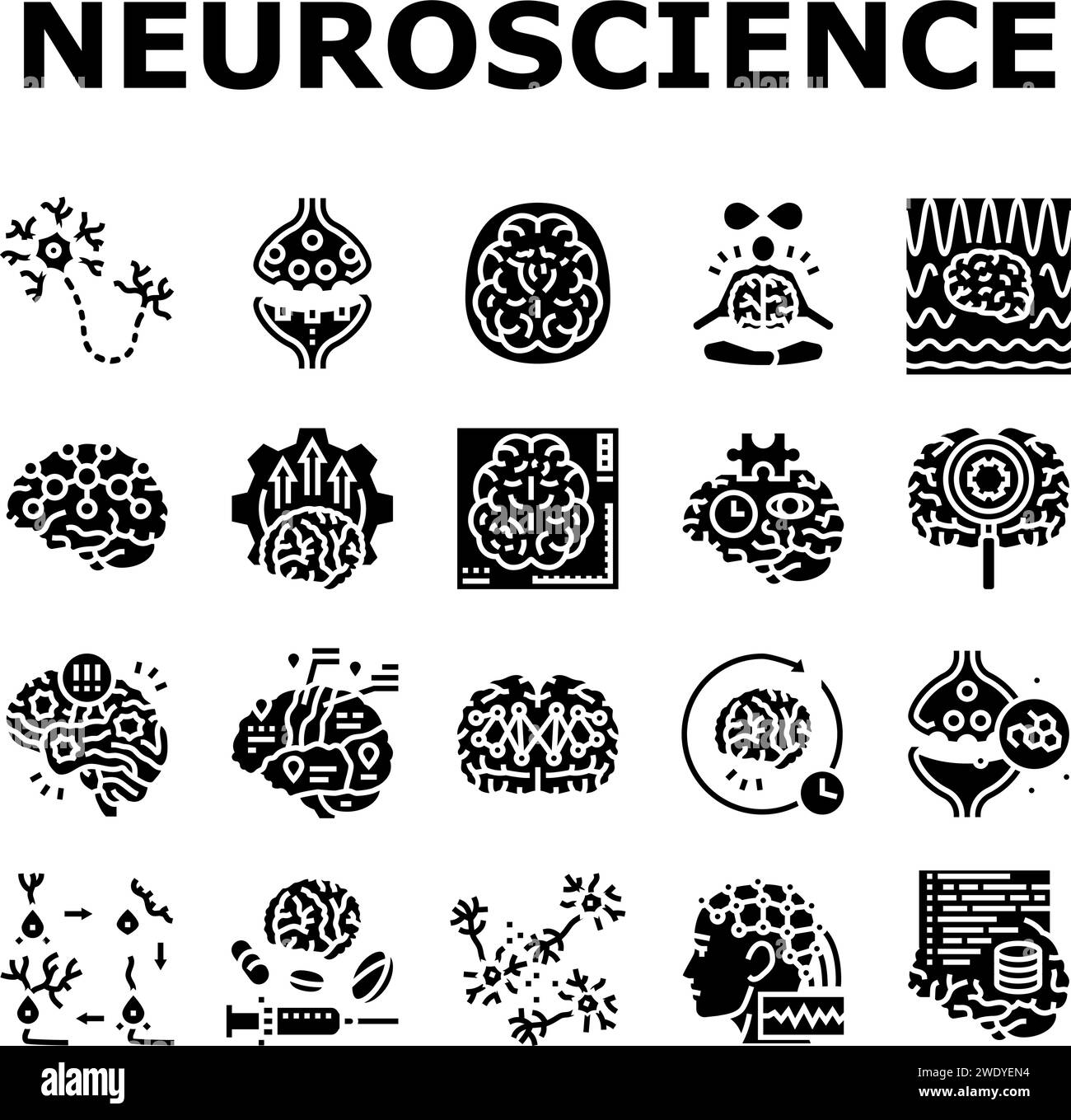 neuroscience neurologie neurologique vecteur d'ensemble d'icônes Illustration de Vecteur