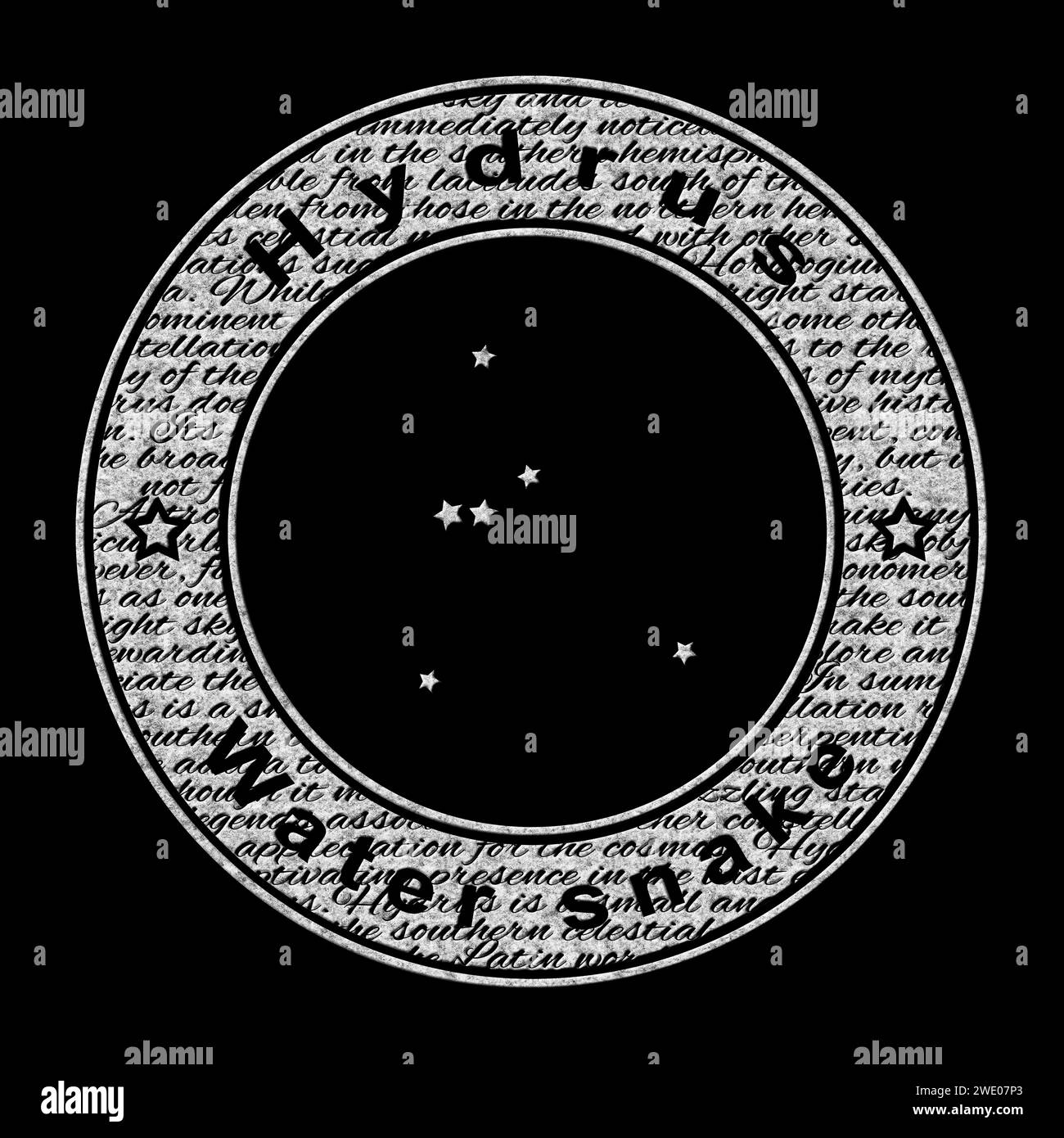 HYDRUS Star Constellation, sur fond noir, Water Snake Constellation Banque D'Images