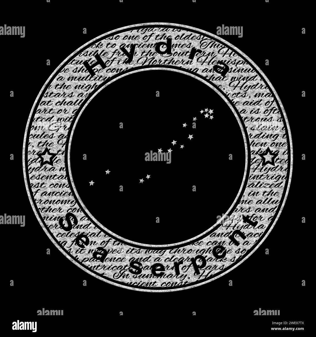 Hydra Star Constellation, sur fond noir, Sea serpent Constellation Banque D'Images
