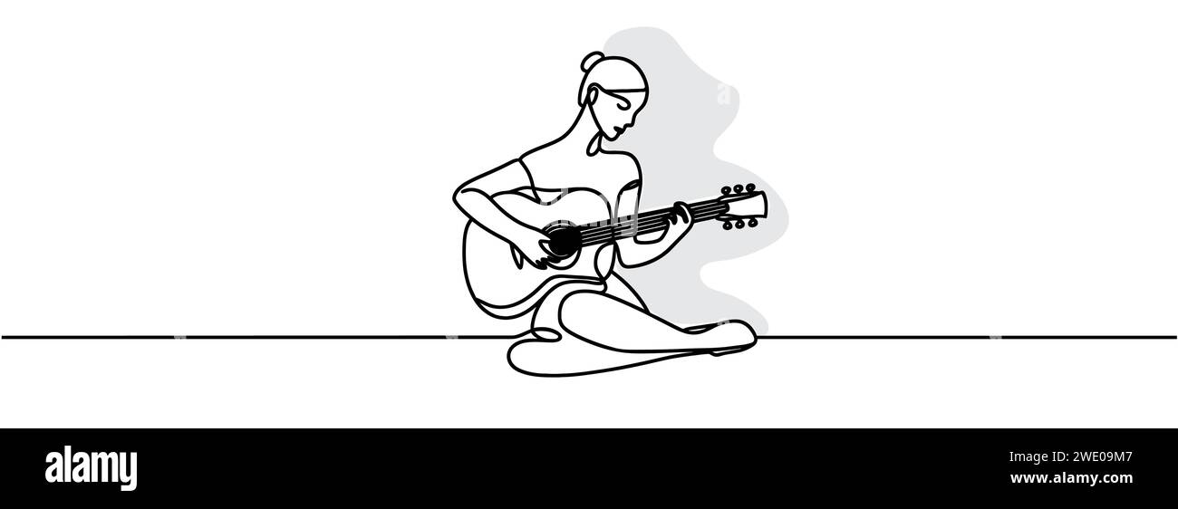 fille avec guitare un dessin de ligne continu Illustration de Vecteur