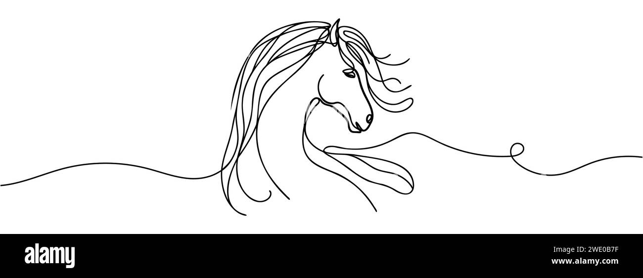 Dessin continu d'une ligne d'un cheval isolé Illustration de Vecteur
