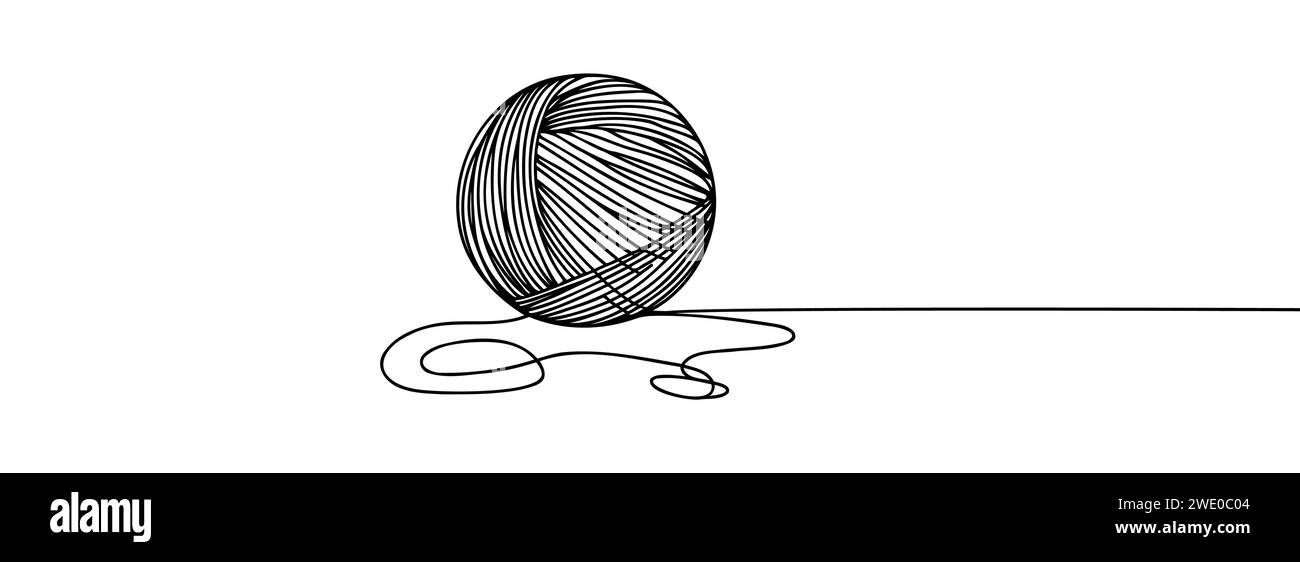 Boule de fil dans le style de dessin d'art continu d'une ligne. Illustration de Vecteur