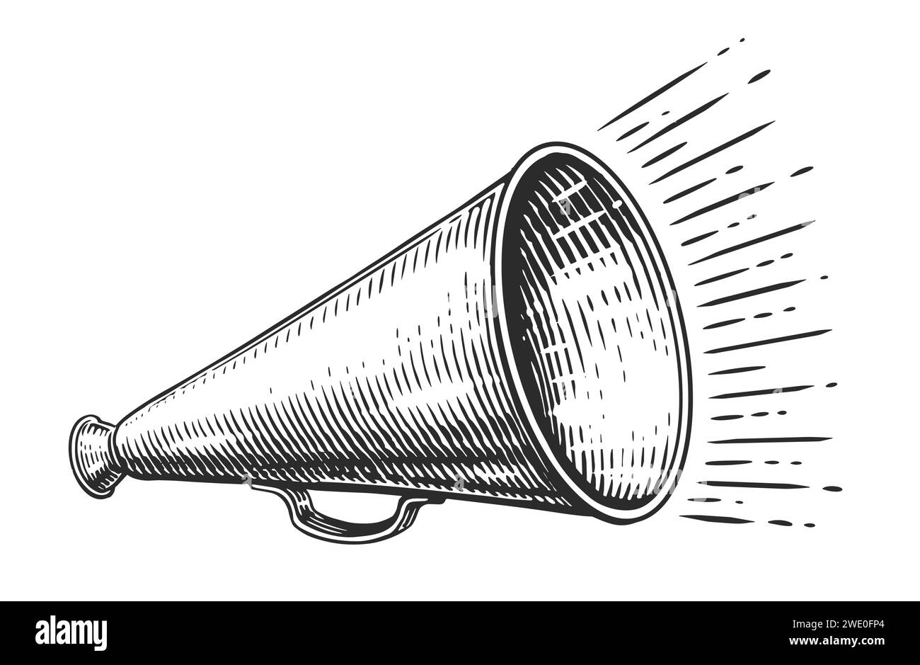 Croquis rétro de mégaphone. Crier la publicité Bullhorn, annonce vintage, propagande. Illustration vectorielle Illustration de Vecteur