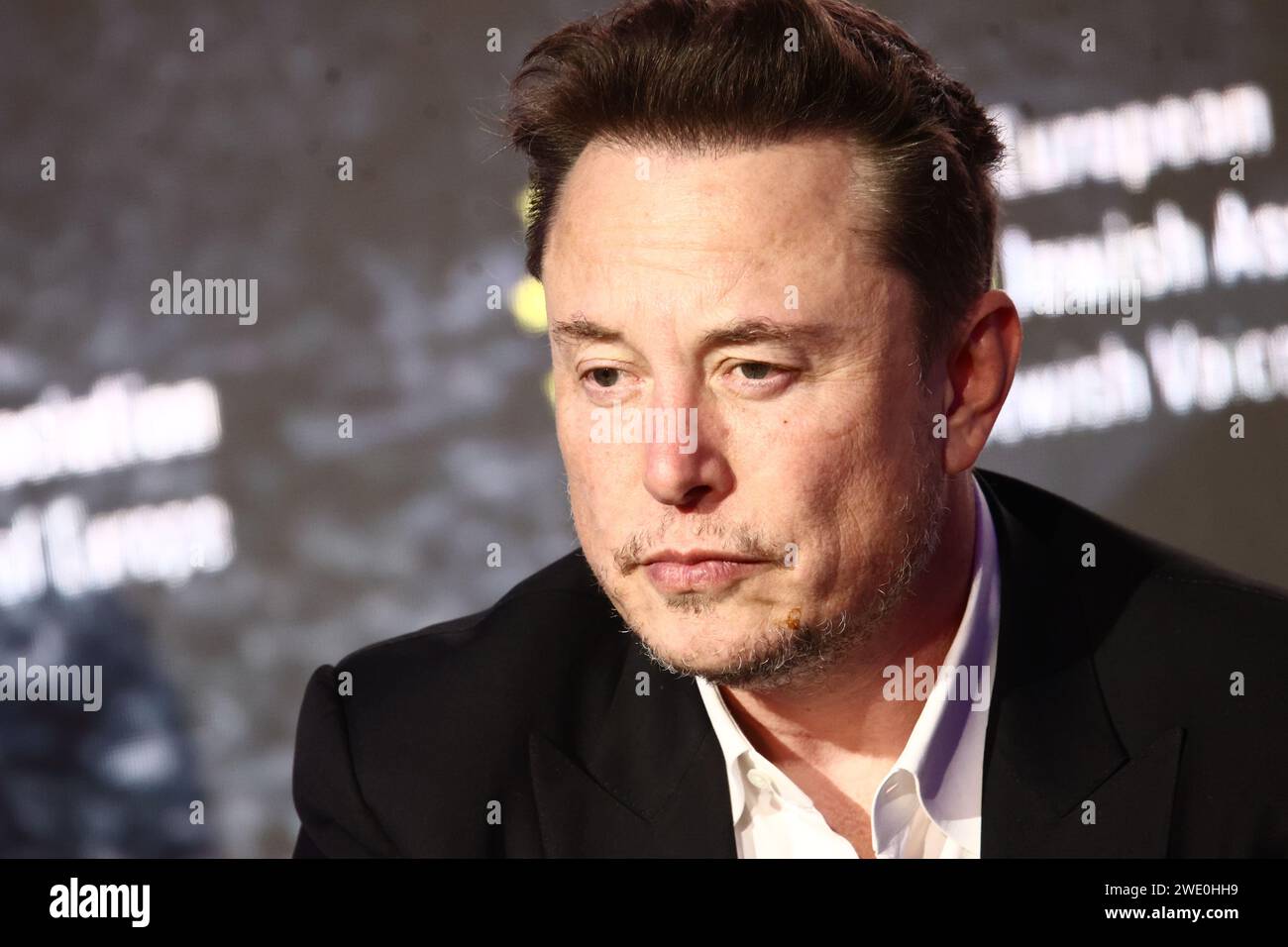 Cracovie, Pologne. 22 janvier 2024. Elon Musk participe au symposium sur l’antisémitisme lors de la conférence de l’Association juive européenne. Crédit : John Piano/Alamy Live News Banque D'Images