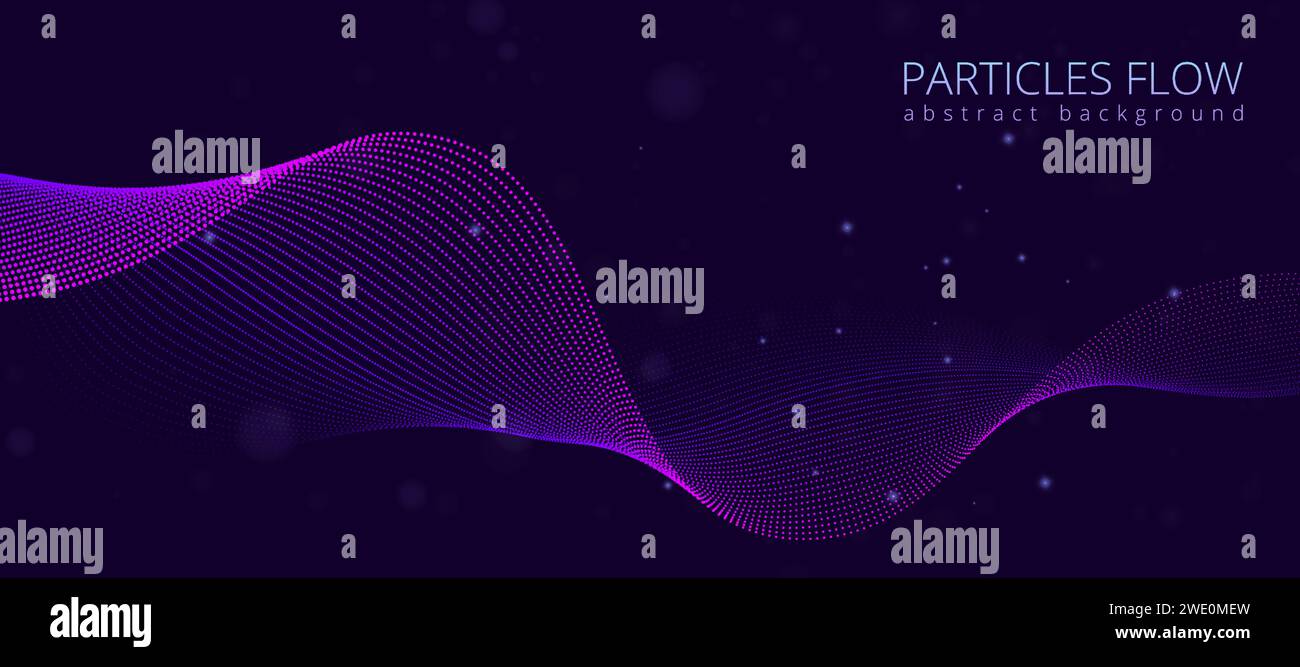 Vagues ponctuelles. Flux de ligne de données abstrait avec des particules ponctuelles, un son de lumière bleue violette ou un grand cercle 3D d'énergie future. Design moderne, papier peint et toile de fond. Bannière contemporaine. Eléments d'arrière-plan vectoriels Illustration de Vecteur
