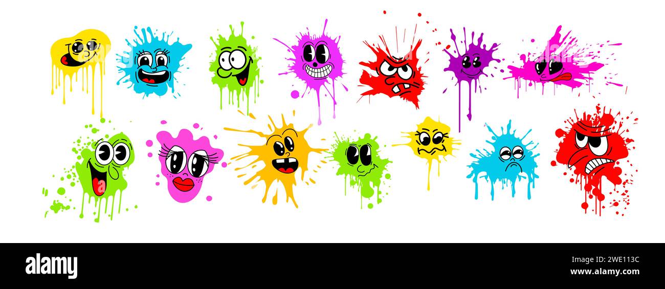 Ensemble d'émoticônes isolé sur fond blanc. Ensemble de blots visages colorés de personnes. Illustration vectorielle Illustration de Vecteur