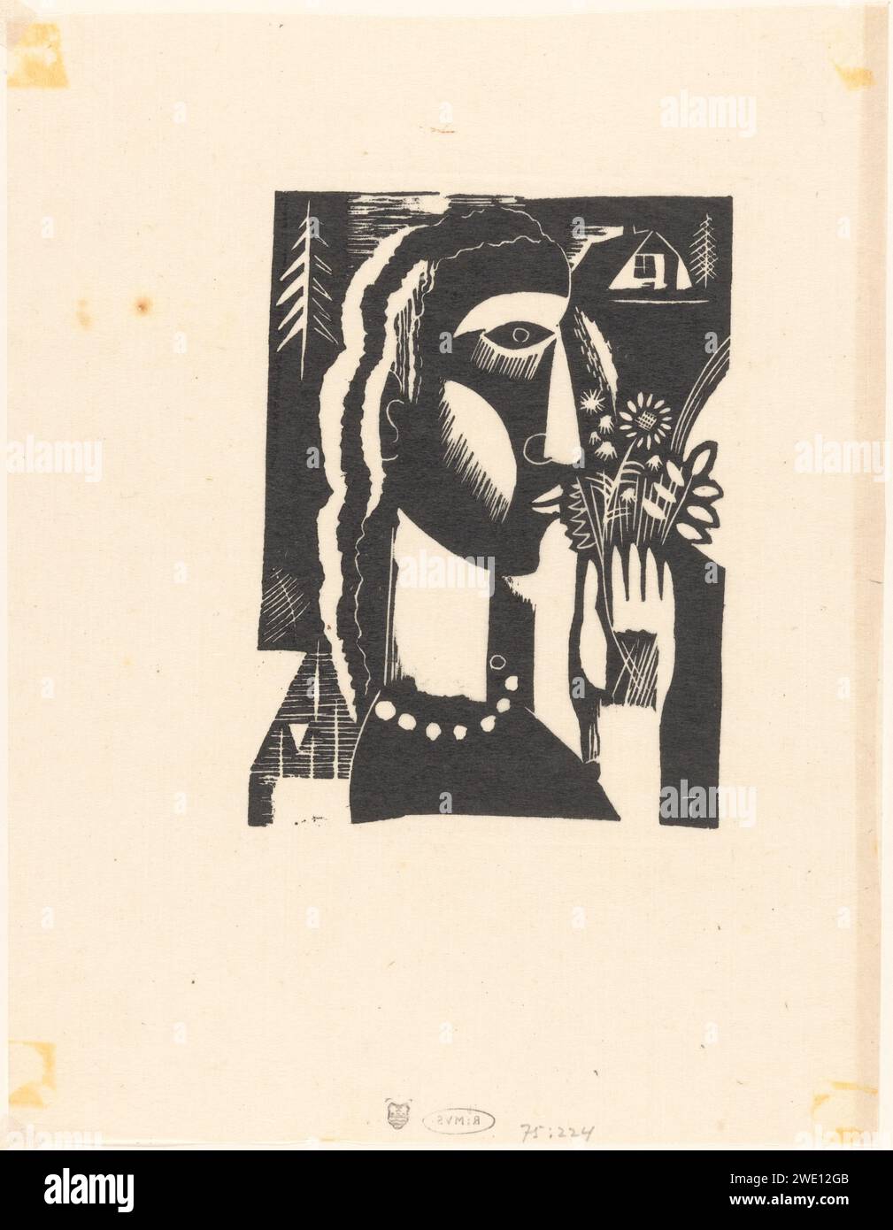 Femme avec des fleurs à la main, Tinus van Doorn, 1915 - 1940 imprimer tête en papier transparent (humain) - AA - figure humaine féminine. fleurs Banque D'Images