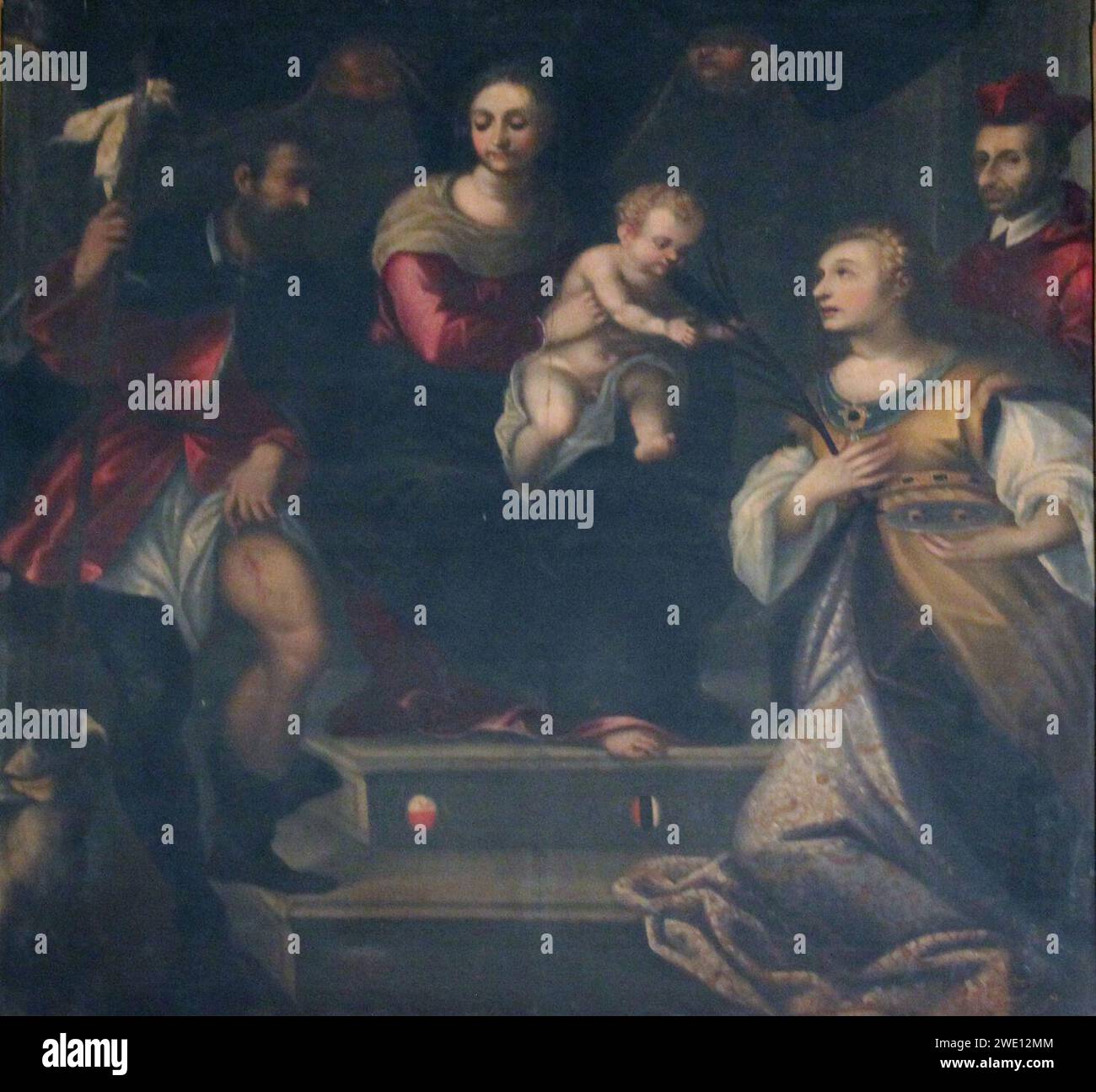 Alessandro Maganza, Madonna col Bambino e santi, Pala dell'Altare Maggiore dell'oratorio di San Rocco (Padoue). Banque D'Images