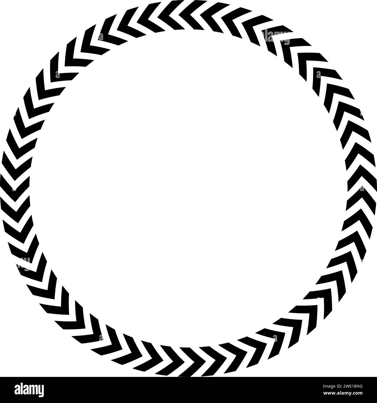 Cercle de flèches en chevron. Ornement rond avec des rayures répétées en forme de V isolé sur fond blanc. Forme d'anneau rayé. Chemin circulaire avec des signes militaires, de prudence, de mouvement. Illustration vectorielle à plat Illustration de Vecteur