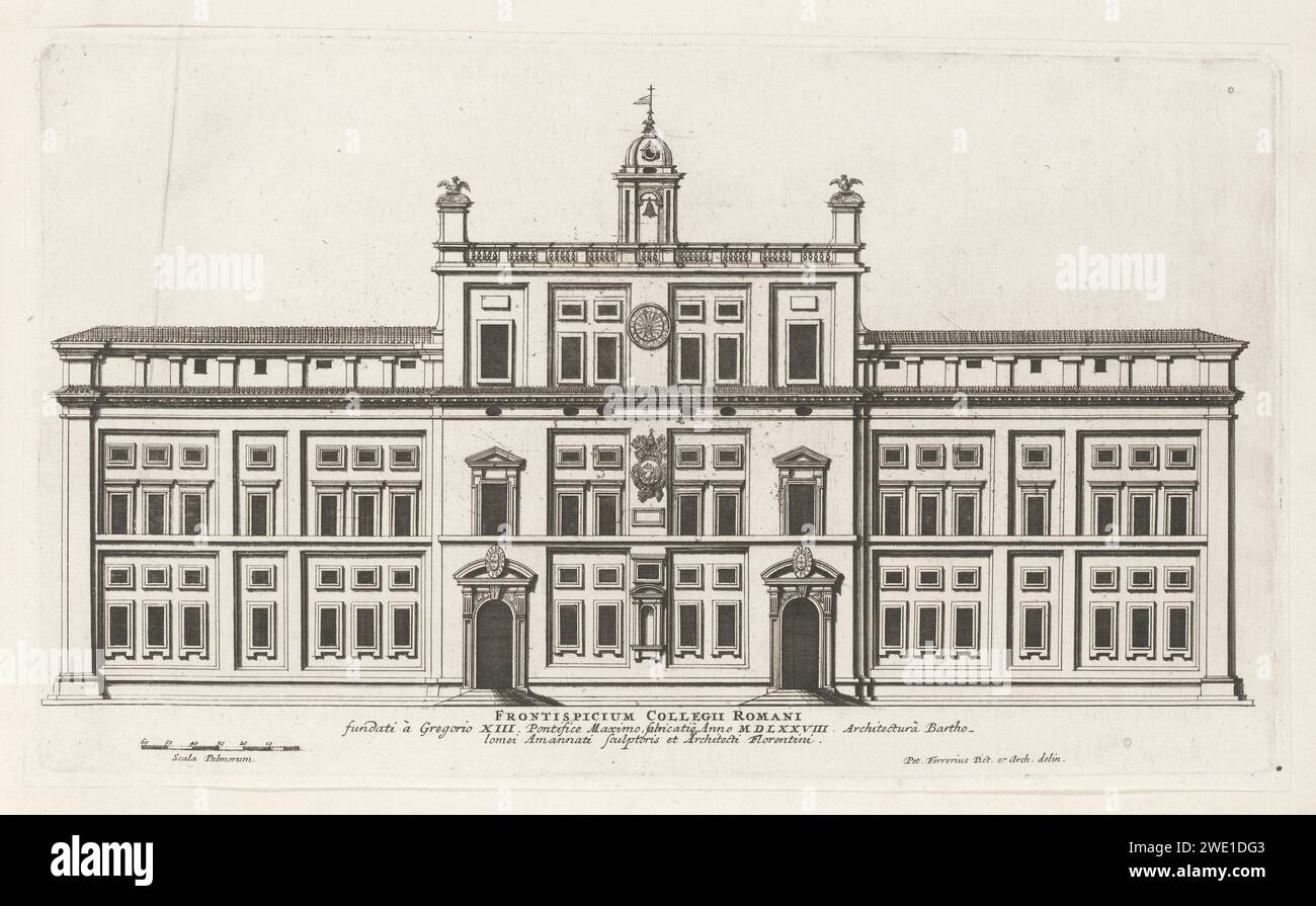 Façade Van Het Het College Roman te Rome, Giovanni Battista Fonda (ACTRUTED TO), d'après Pietro Ferrerio, d'après Bartolomeo Ammannati, 1655 estampe l'estampe fait partie d'un album. Imprimeur : Italyafter design by : Italyafter design by : Romepublisher : Rome Paper Etching Palace. Façade (de maison ou de bâtiment) Collège romain Banque D'Images