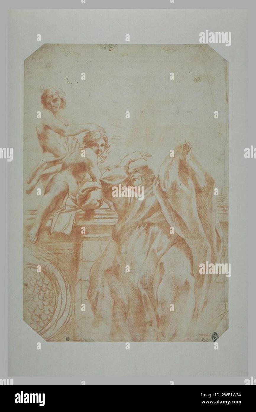 ALLEGRI Antonio - un Apôtre et deux éphèbes, RF 502, recto. Banque D'Images