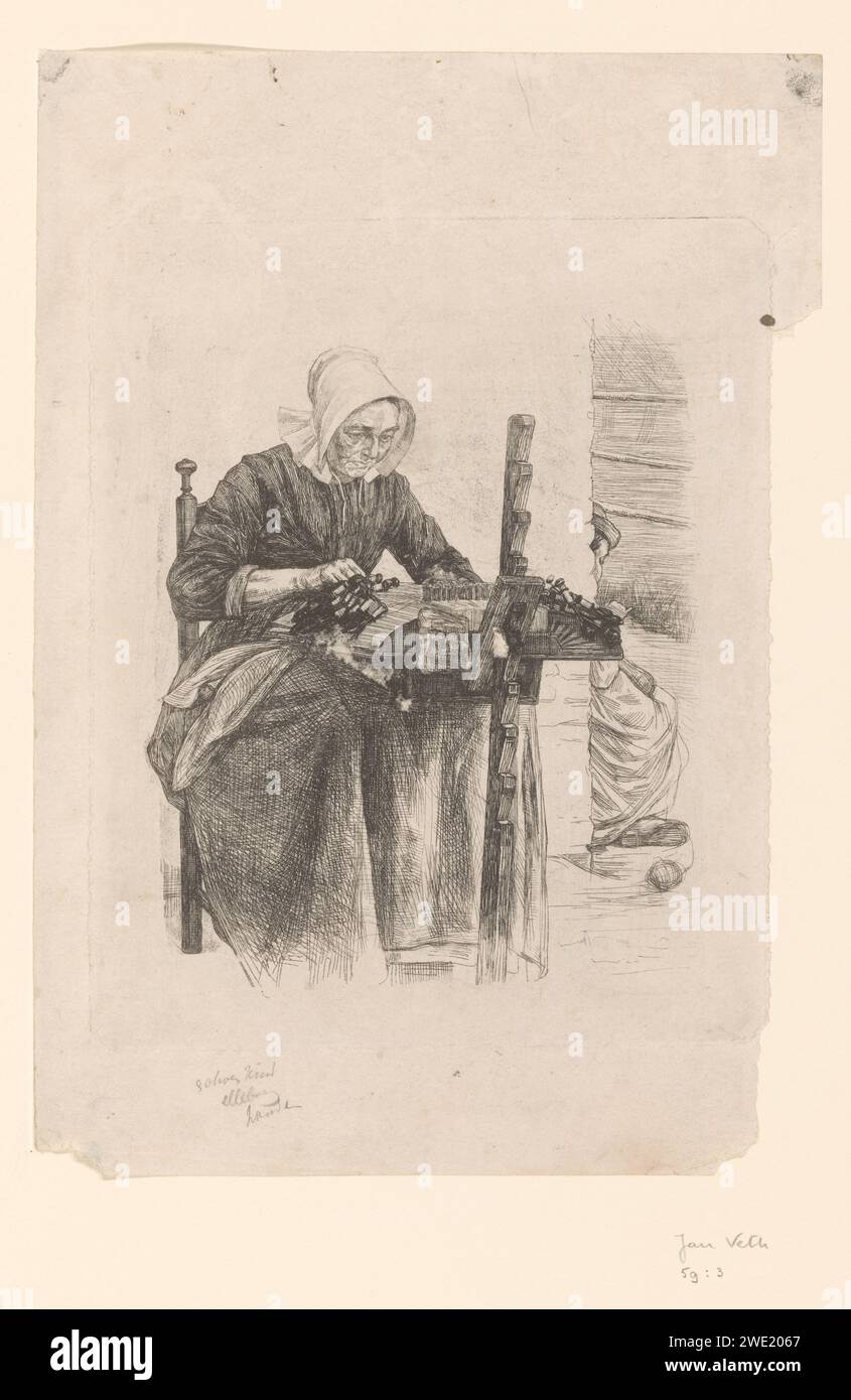 Côté travailleur dans 'Gravemoer, Jan Veth, 1885 papier imprimé gravure couture. dentelle Banque D'Images