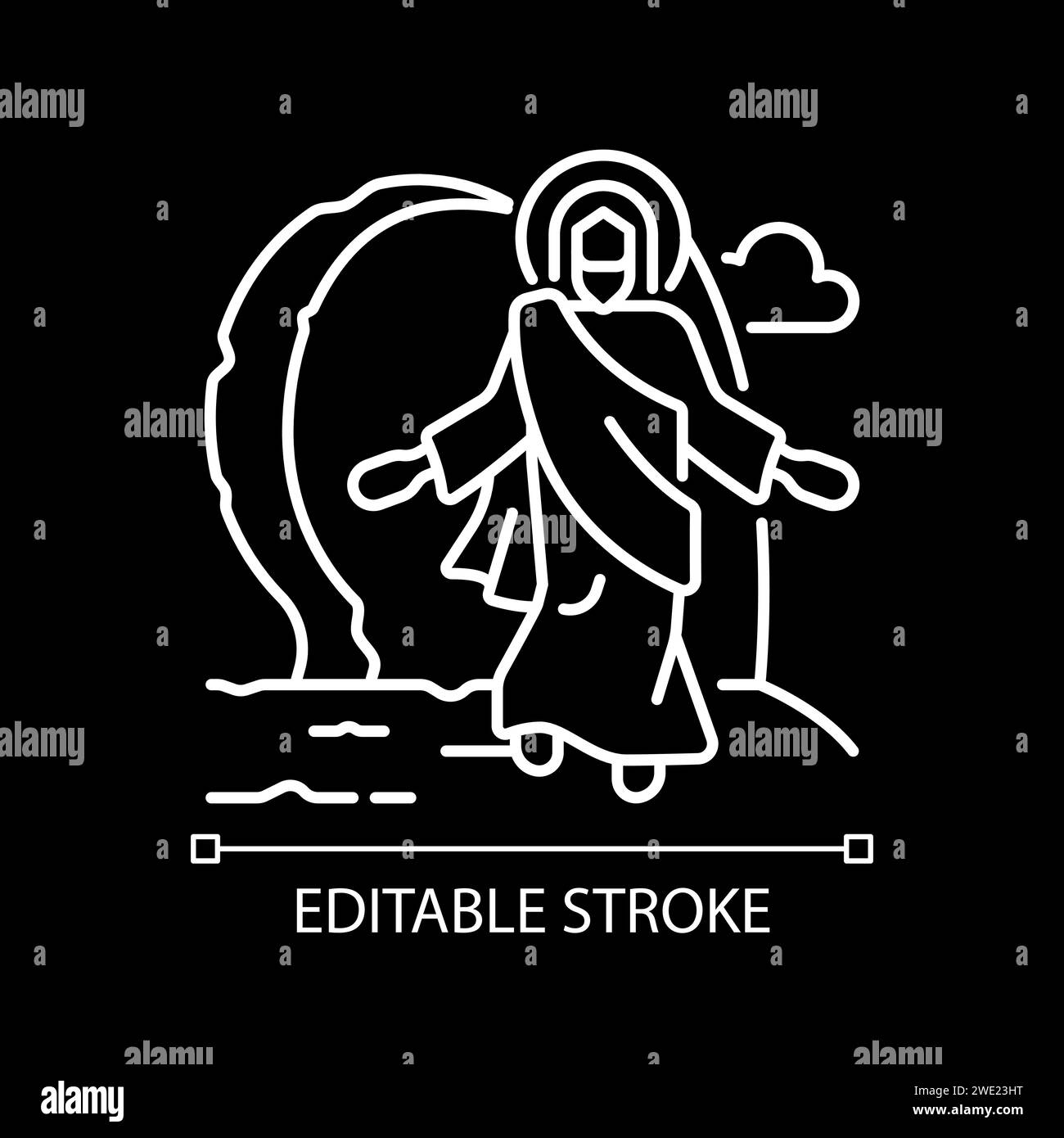 Résurrection de Jésus icône linéaire blanche pour thème sombre Illustration de Vecteur