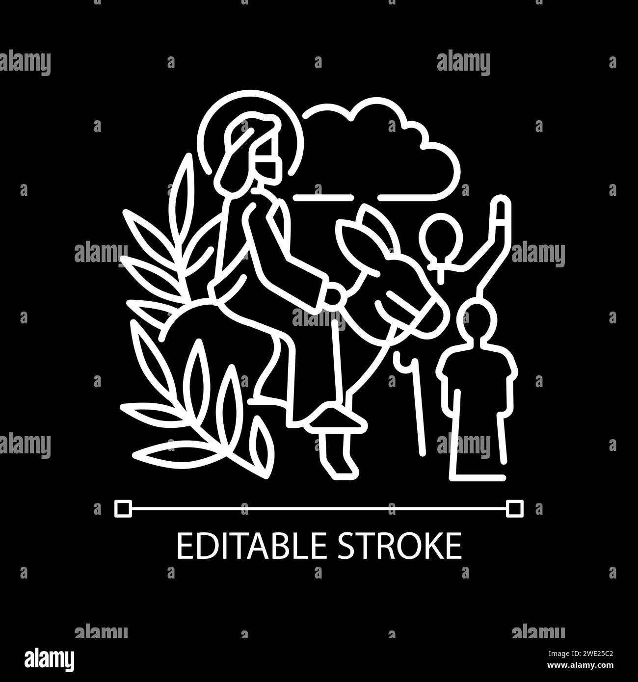 Entrée triomphale dans Jérusalem icône linéaire blanche pour thème sombre Illustration de Vecteur